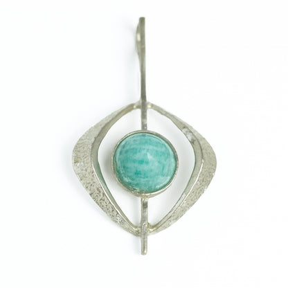 Pendentif vintage moderniste en argent avec amazonite de Theodor Fahrner