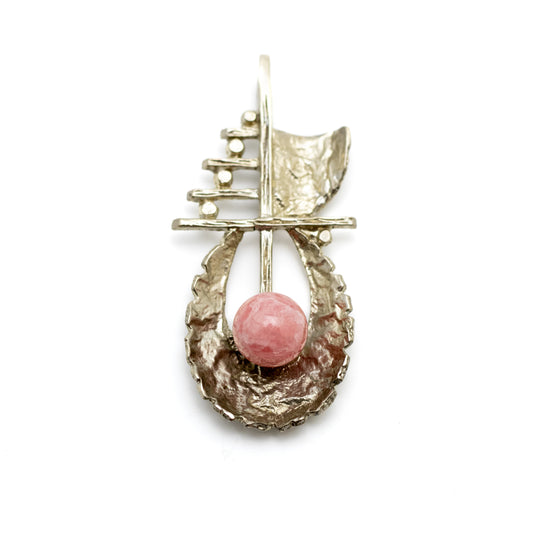 Theodor Fahrner Brutalist Silver Pendant with Rhodochrosite