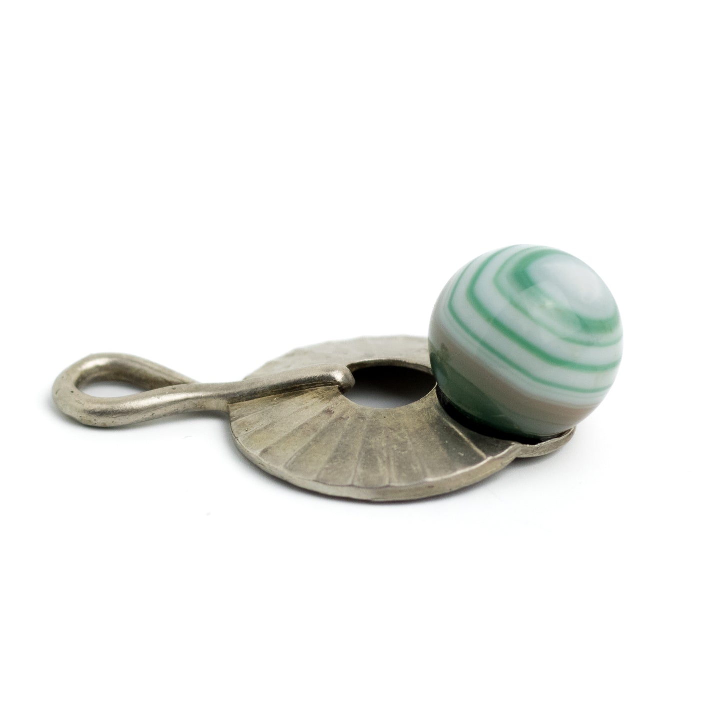 Theodor Fahrner Original Art Deco Silver Pendant with Green Banded Agate