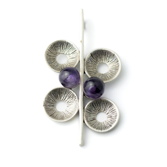 Theodor Fahrner Vintage Brutalist Silver Pendant with Amethyst Spheres