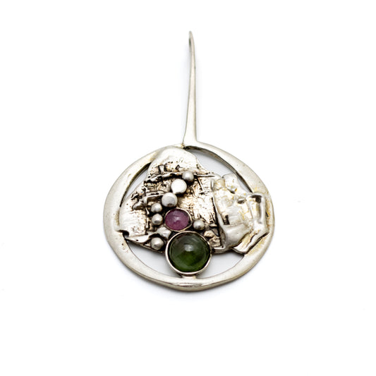 Valdres Solvsmie Vintage Brutalist Silver Pendant with Tourmaline Cabochons