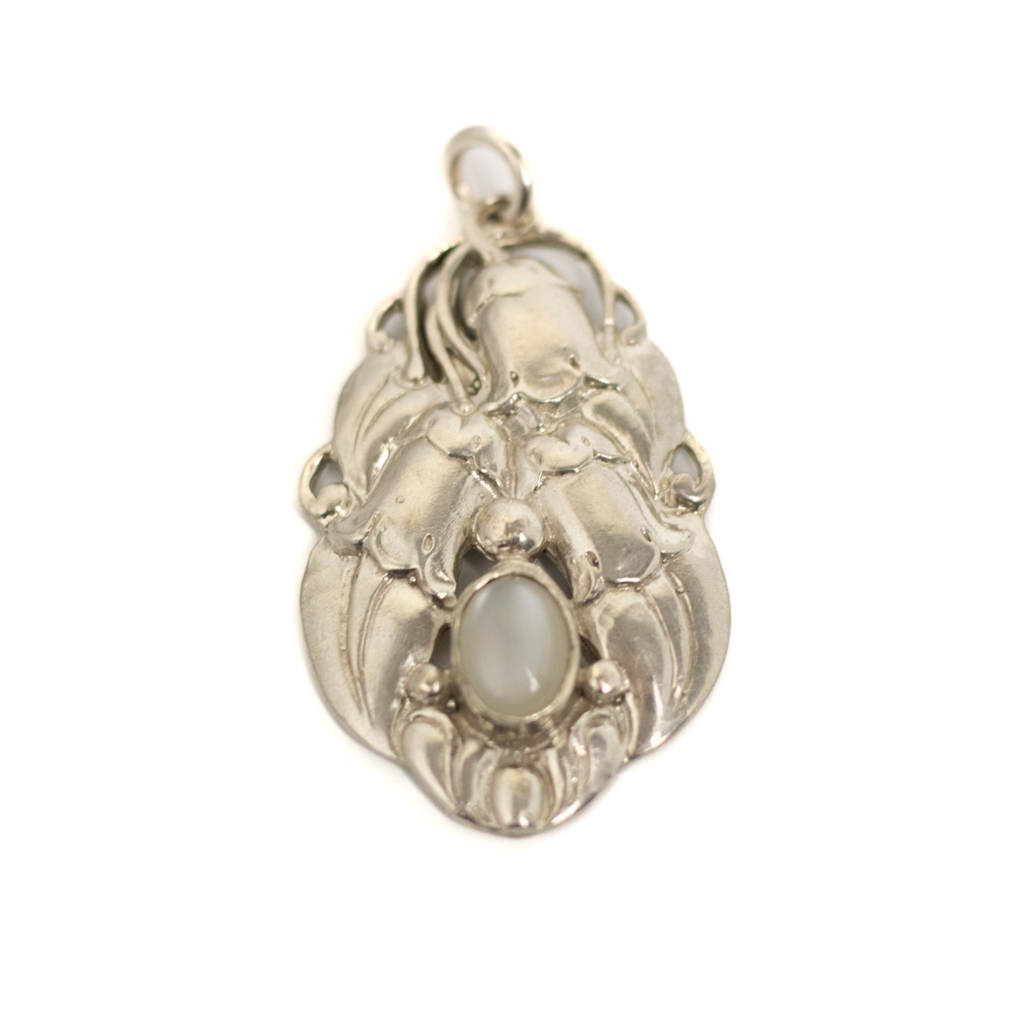 Art Nouveau Silver Pendant by Rasmus Bjorn Halvordersen, Lilies-of-the-Valley with Moonstone