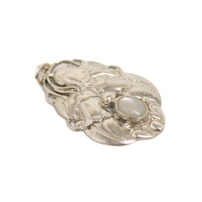 Art Nouveau Silver Pendant by Rasmus Bjorn Halvordersen, Lilies-of-the-Valley with Moonstone