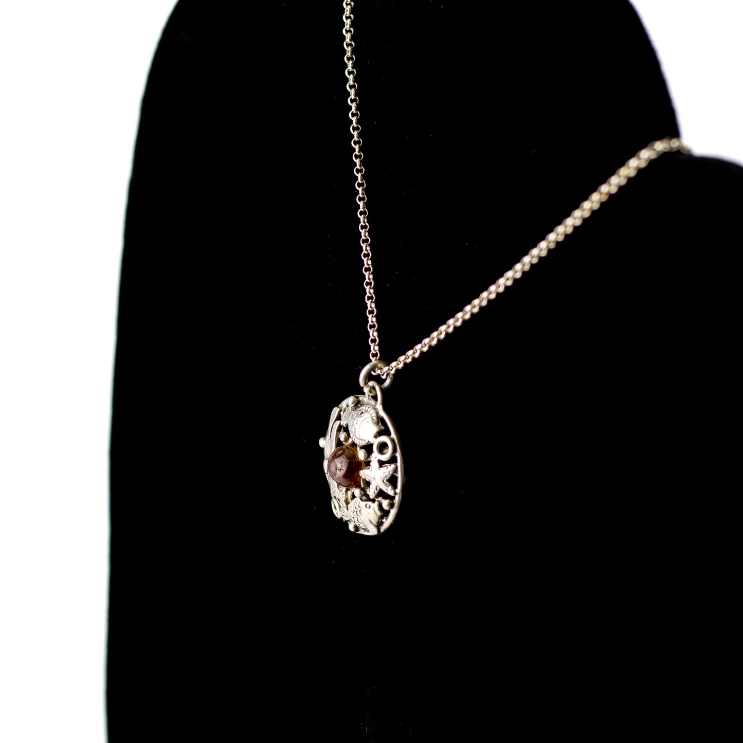 Fischland Sea Life Silver Pendant with Amber by Georg Kramer