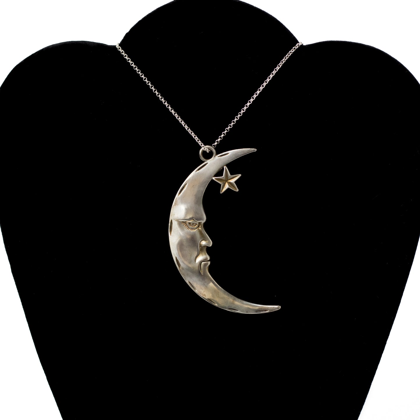 Large Art Nouveau Inspired Silver Man in the Moon Pendant