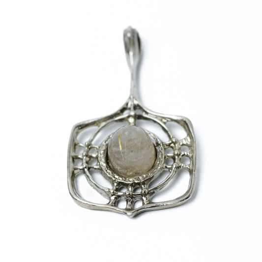 David Andersen Norway Brutalist Pendant with Rutilated Quartz