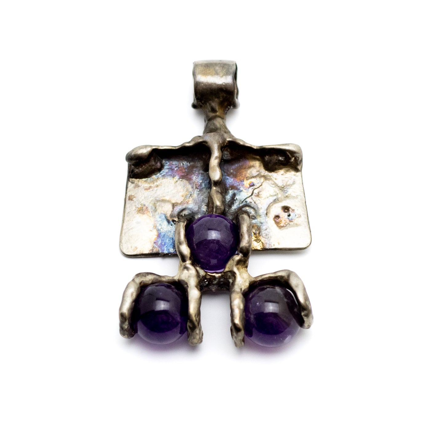 Monika & Burkhard OLY Vintage Brutalist Silver Pendant with Rotating Amethyst Spheres