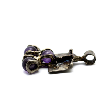 Monika & Burkhard OLY Vintage Brutalist Silver Pendant with Rotating Amethyst Spheres