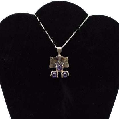 Monika & Burkhard OLY Vintage Brutalist Silver Pendant with Rotating Amethyst Spheres