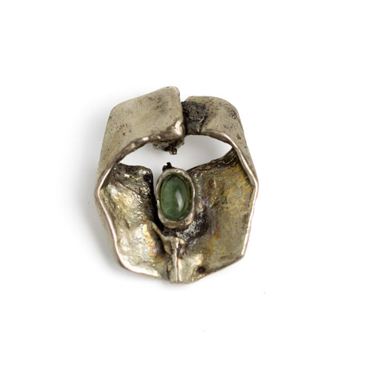 Monika & Burkhard OLY Vintage Brutalist Silver Pendant with Green Tourmaline