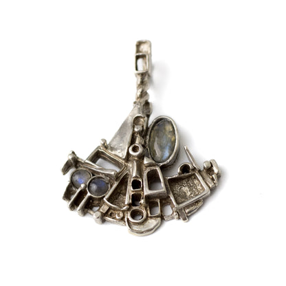 JUHLS Vintage Brutalist Silver Pendant with Labradorite Cabochons
