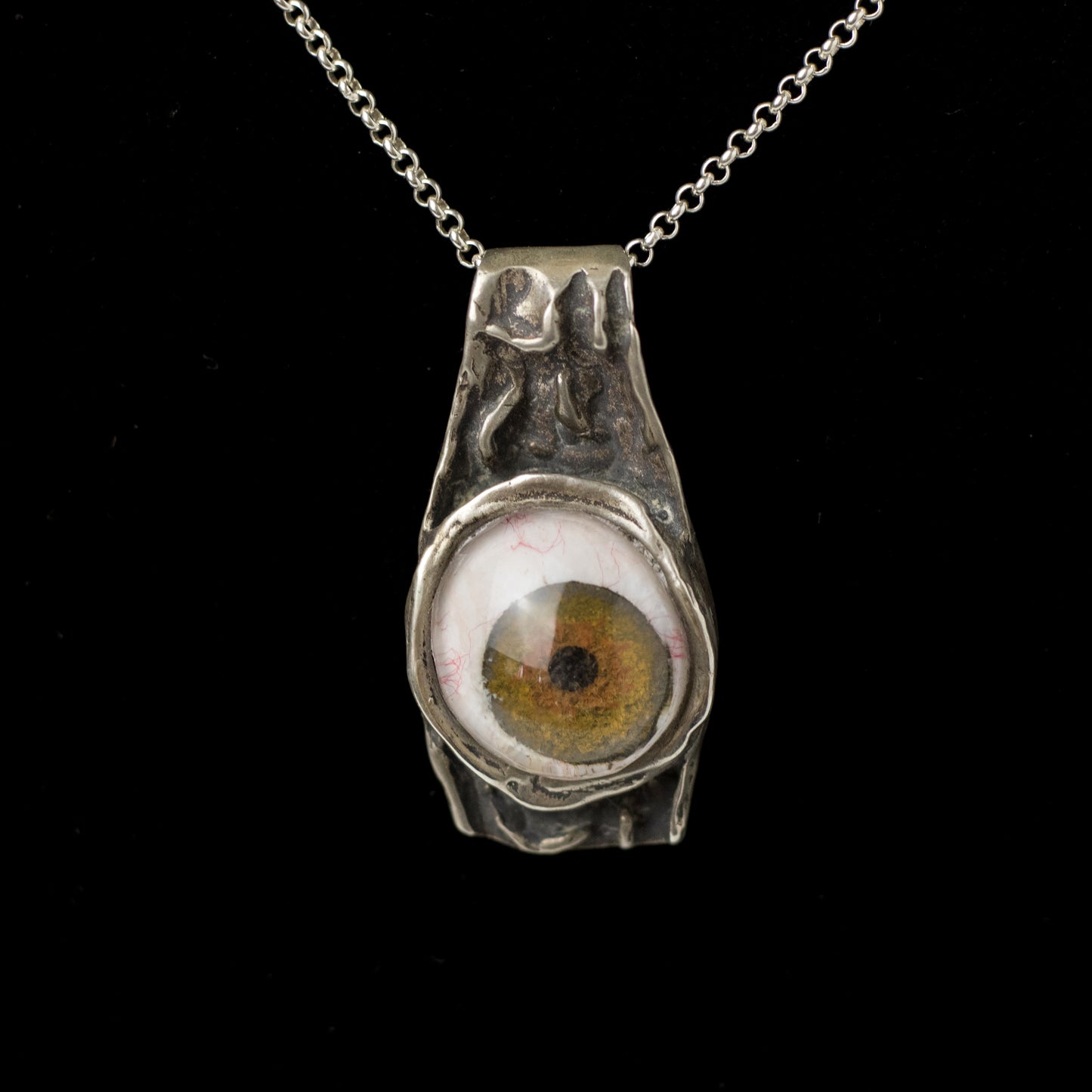 Brutalist Silver Pendant with Prosthetic Eye