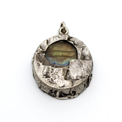Finnish Brutalist Silver Pendant with Spectrolite