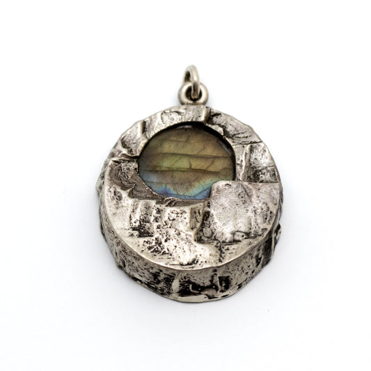 Finnish Brutalist Silver Pendant with Spectrolite