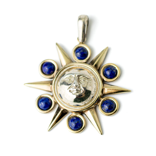 Sergio Bustamante Vintage Sun Pendant in Sterling Silver with Lapis Lazuli