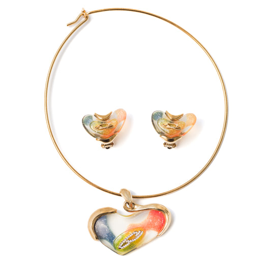 Christian Lacroix Vintage Jewelry Set with Rainbow Resin Hearts