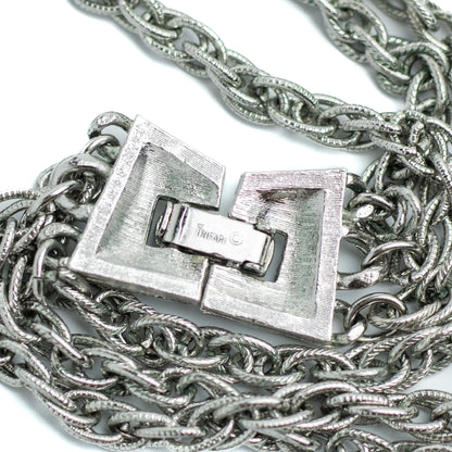 Trifari Waterfall Pendant Necklace with Blue Drops in Silver Tone