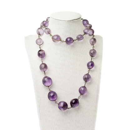 Antique Amethyst Pool of Light Graduated Bead Necklace from Early 20th Century