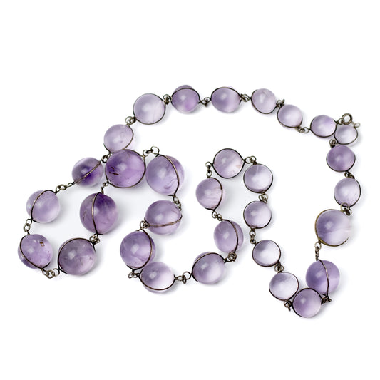 Antique Amethyst Pool of Light Graduated Bead Necklace from Early 20th Century