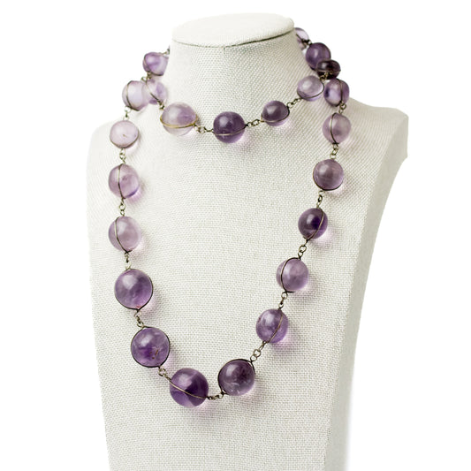 Antique Amethyst Pool of Light Graduated Bead Necklace from Early 20th Century