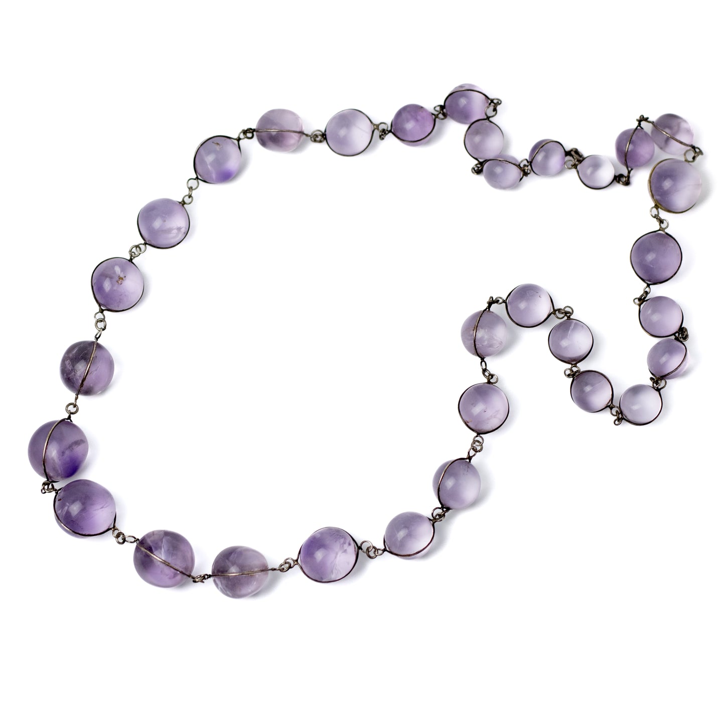 Antique Amethyst Pool of Light Graduated Bead Necklace from Early 20th Century