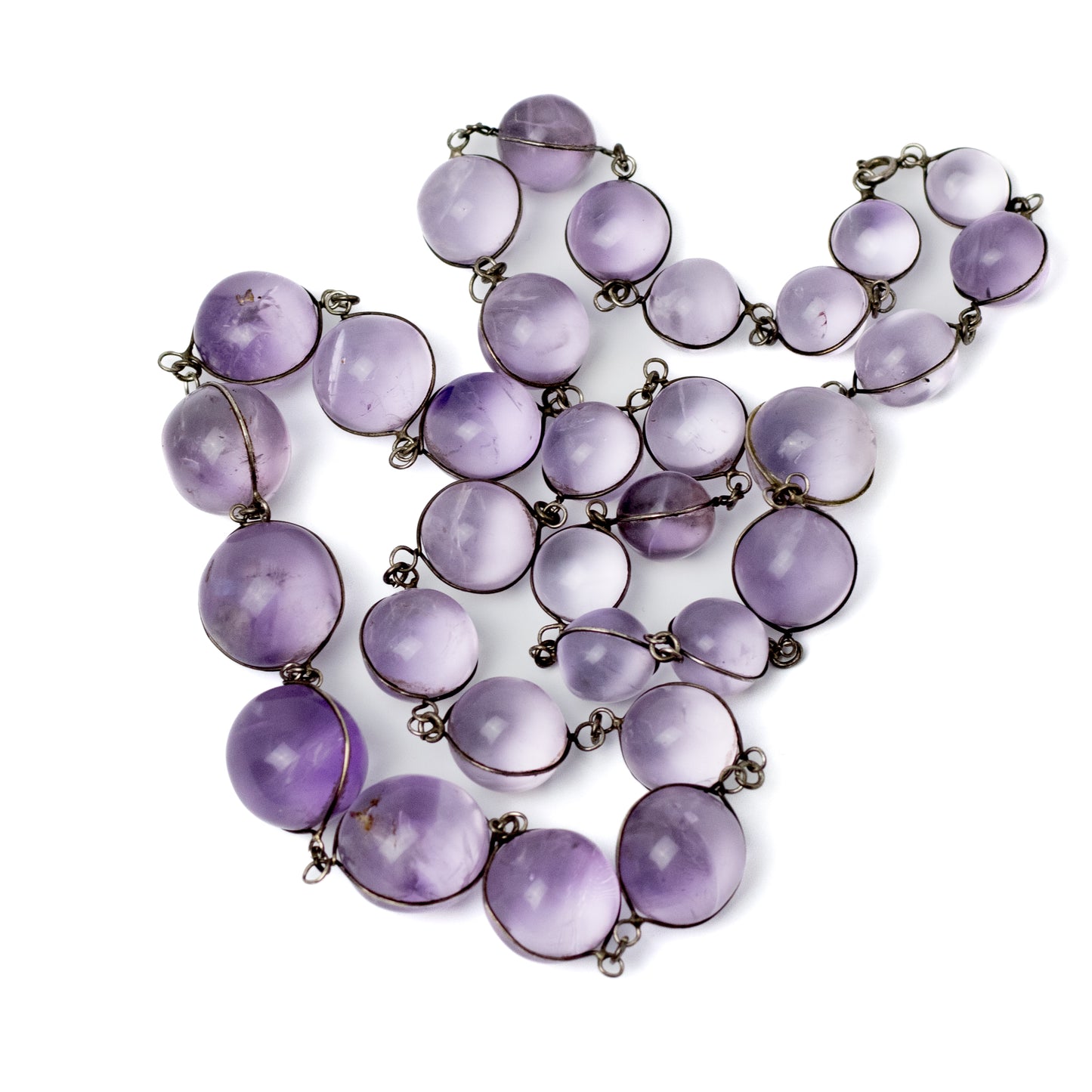 Antique Amethyst Pool of Light Graduated Bead Necklace from Early 20th Century
