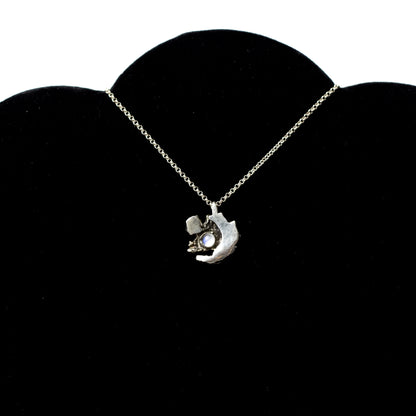 Vintage Brutalist Silver Pendant with Moonstone