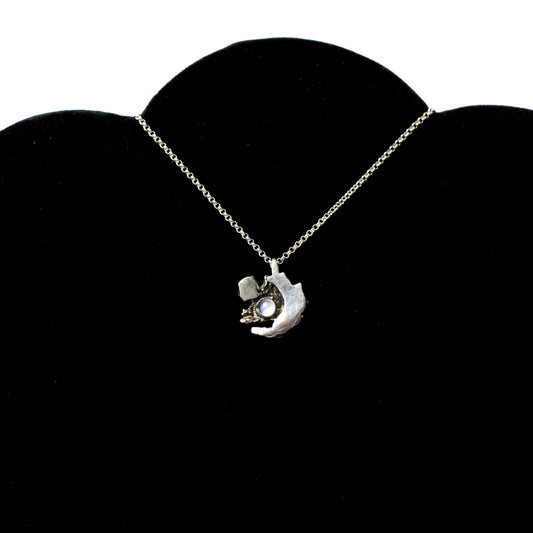 Vintage Brutalist Silver Pendant with Moonstone