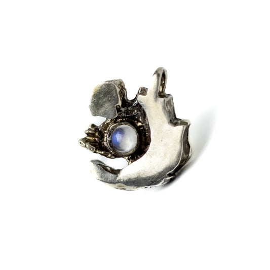 Vintage Brutalist Silver Pendant with Moonstone