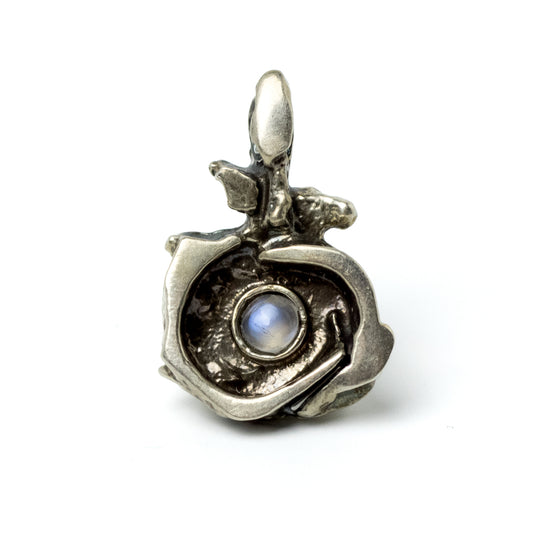 Vintage Brutalist Silver Rose Pendant with Moonstone