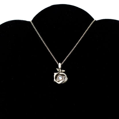 Vintage Brutalist Silver Rose Pendant with Moonstone