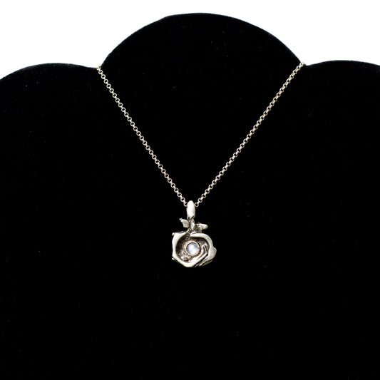 Vintage Brutalist Silver Rose Pendant with Moonstone