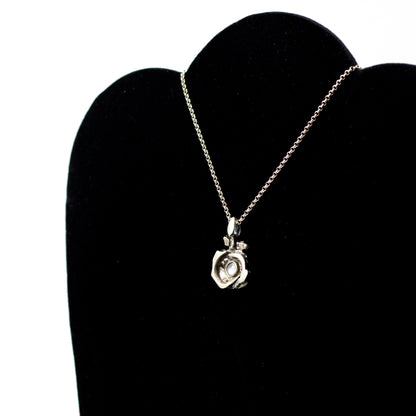 Vintage Brutalist Silver Rose Pendant with Moonstone