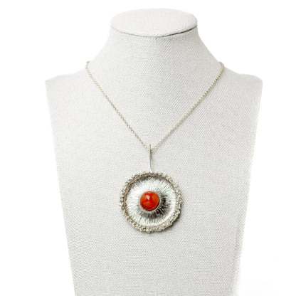 Theodor Fahrner Vintage Brutalist Silver Pendant with Carnelion