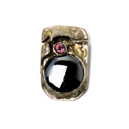 Monika & Burkhard OLY Brutalist Silver Pendant with Bloodstone and Pink Garnet