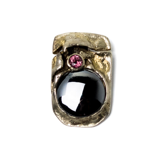 Monika & Burkhard OLY Brutalist Silver Pendant with Bloodstone and Pink Garnet