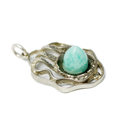 Vintage Theodor Fahrner Silver Pendant with Amazonite Bullet Cabochon