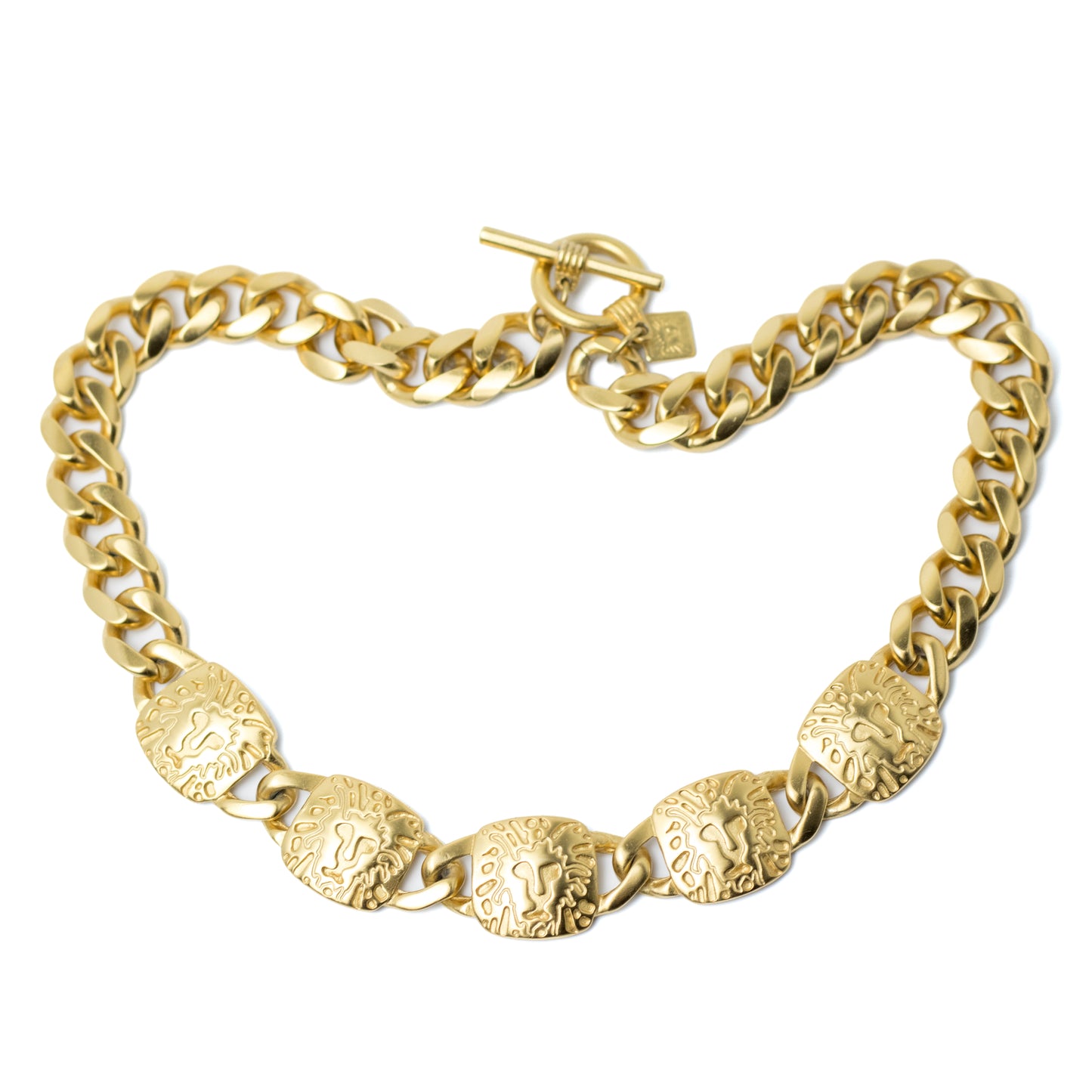 Vintage Anne Klein Matte Gold Lion Head Choker Necklace in Matte Gold