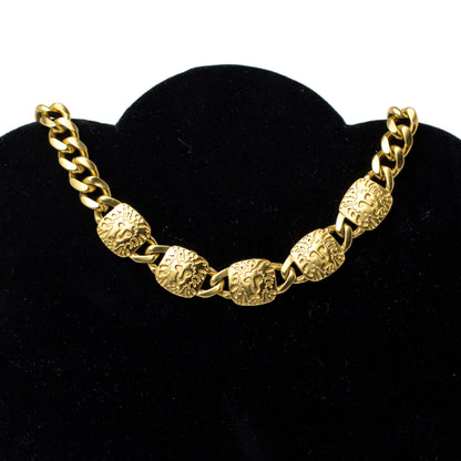 Vintage Anne Klein Matte Gold Lion Head Choker Necklace in Matte Gold