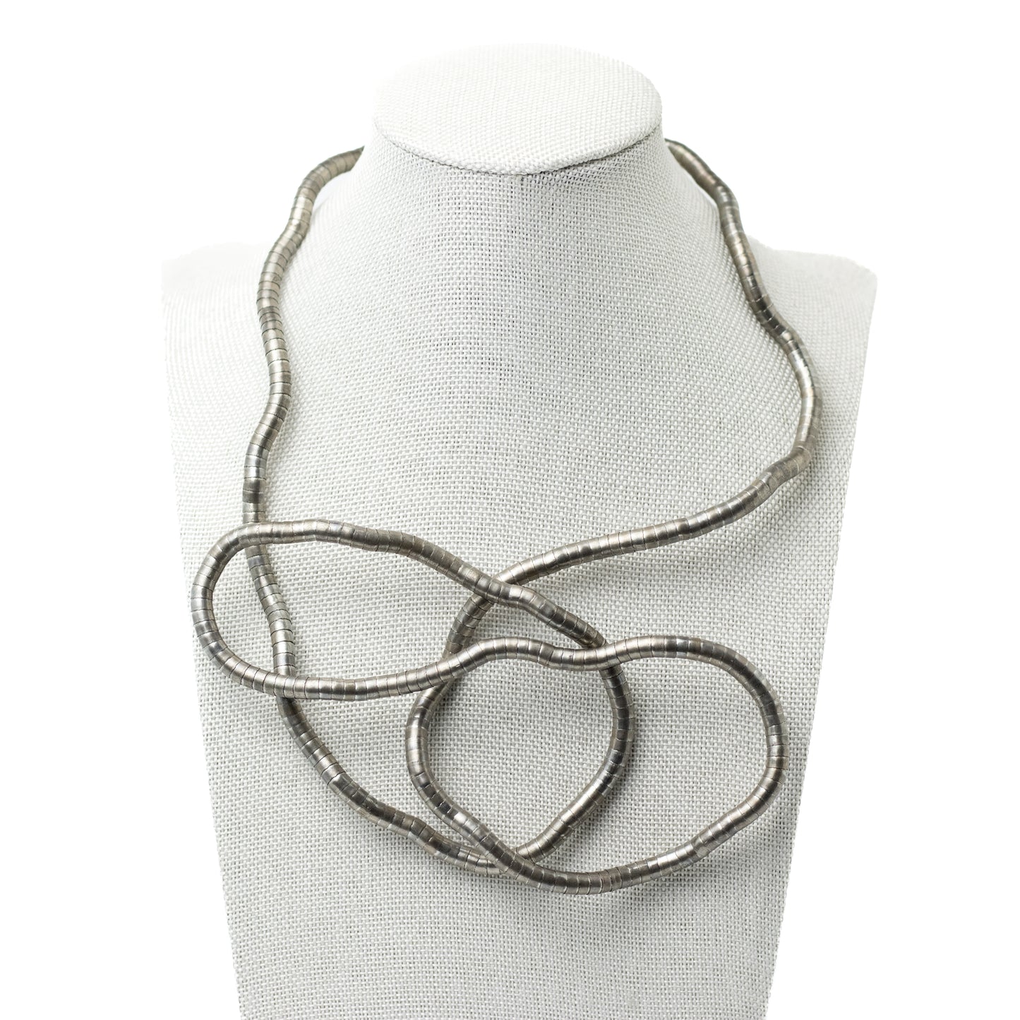 Vintage 1980s Silver Tone Malleable Snake Brutalist Necklace