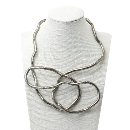 Vintage 1980s Silver Tone Malleable Snake Brutalist Necklace
