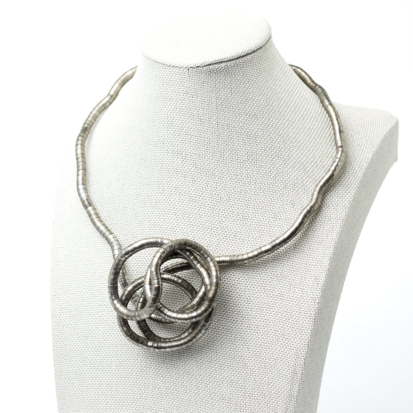 Vintage 1980s Silver Tone Malleable Snake Brutalist Necklace