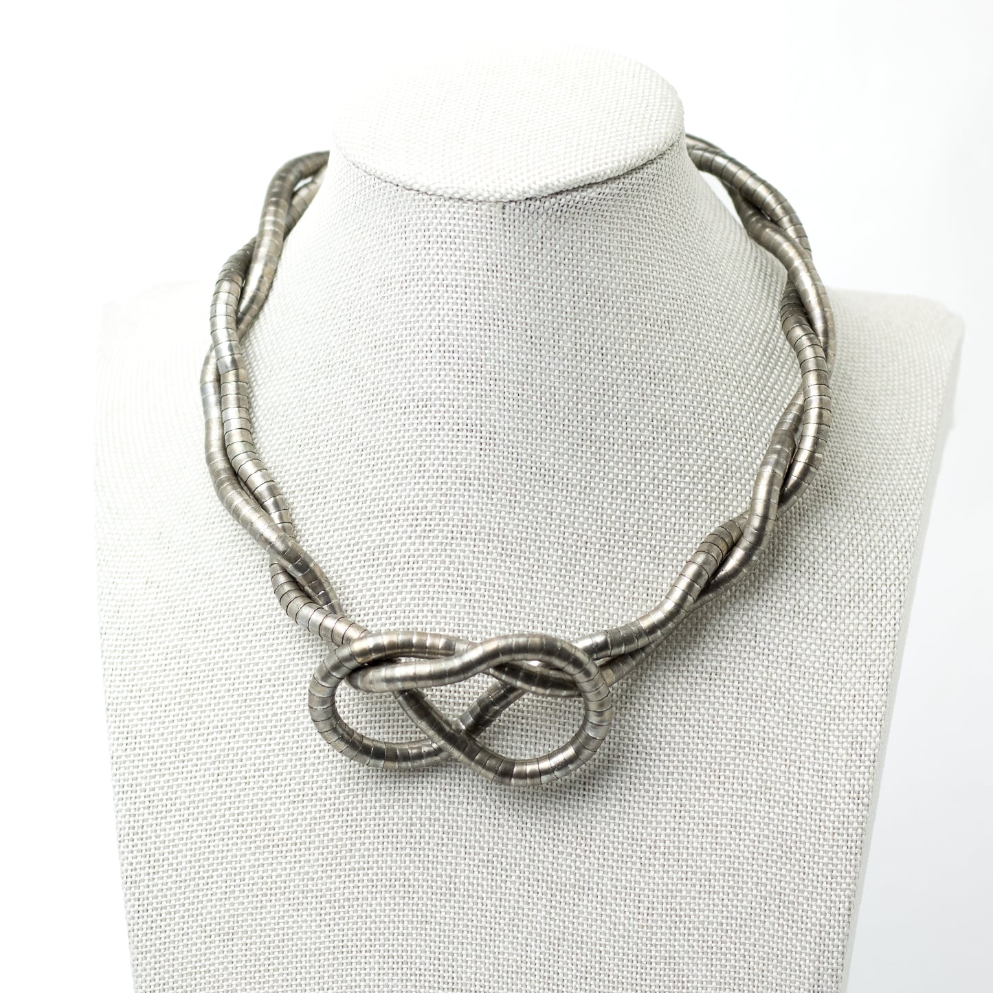 Vintage 1980s Silver Tone Malleable Snake Brutalist Necklace