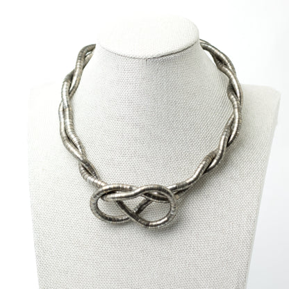 Vintage 1980s Silver Tone Malleable Snake Brutalist Necklace