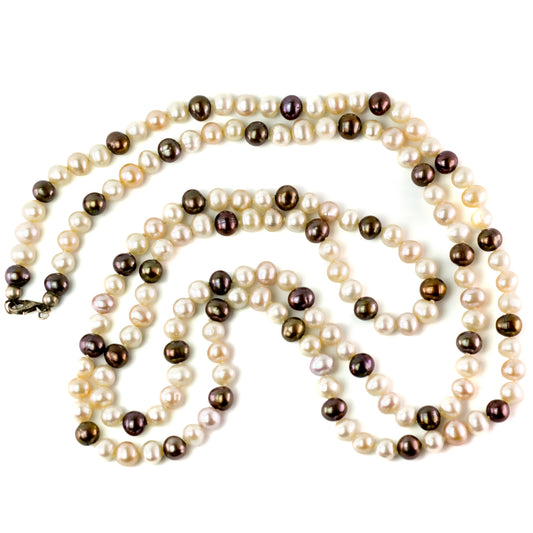 Long Knotted Pearl Necklace With Silver Clasp, 120 Cm