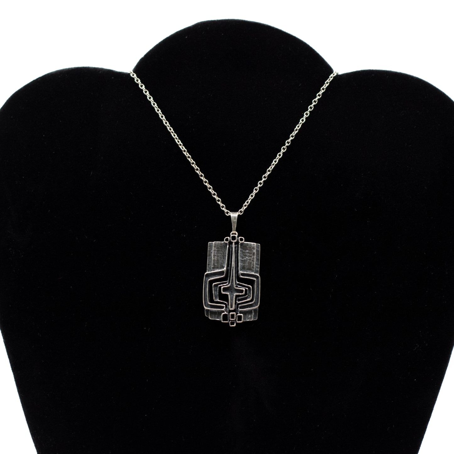 TEKA Brutalist Silver Pendant with Vintage Modernist Geometric Design