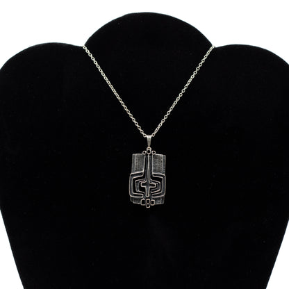TEKA Brutalist Silver Pendant with Vintage Modernist Geometric Design