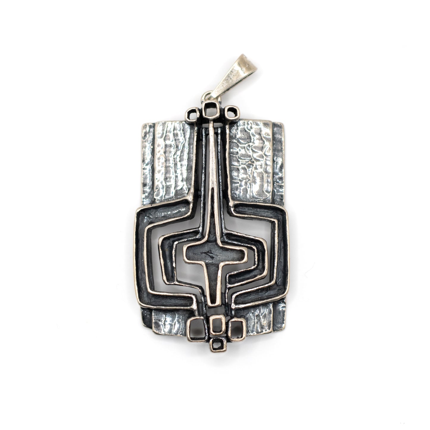TEKA Brutalist Silver Pendant with Vintage Modernist Geometric Design