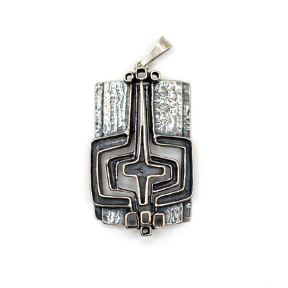 TEKA Brutalist Silver Pendant with Vintage Modernist Geometric Design