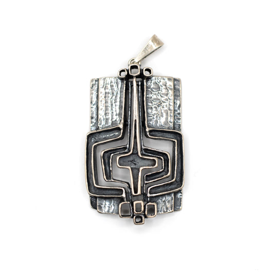 Pendentif TEKA brutaliste en argent au motif géométrique moderniste vintage